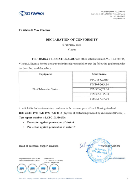 File:Declaration of Conformity IP Rating FTx305, 2026-02-06.png