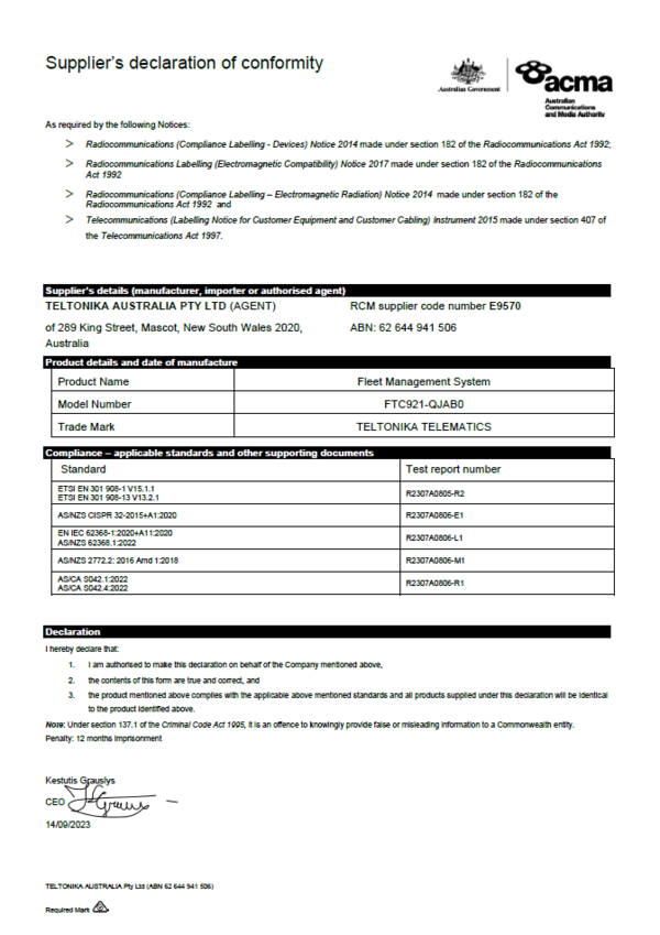 FTC921 RCM - Wiki Knowledge Base | Teltonika GPS