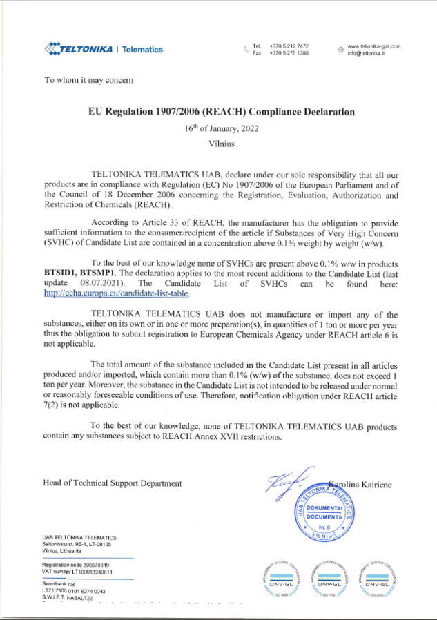 FileEU Regulation 19072006 (REACH) Compliance Declaration, 20220116